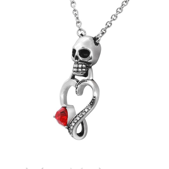 Skull Heart Necklace with Austrian Crystal-Guardian of your Heart- NWT Stainless - Picture 2 of 5